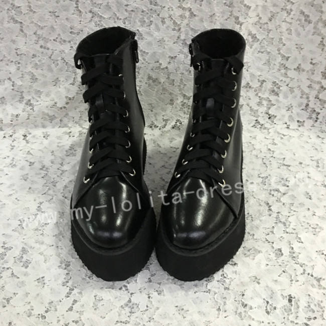 Gothic Matte Black Lolita Short Boots