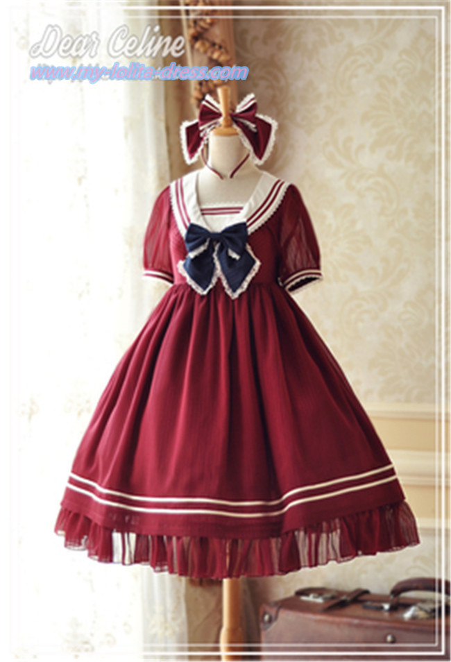 Dear Celine Summer Breeze~Small Sailor Navy collar Striped Lolita OP