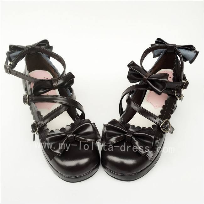 Beautiful Claret Matte Bows Lolita Shoes