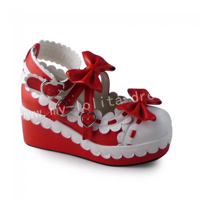 Sweet Red Whtie Lolita High Platform