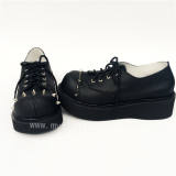 High Platform Black Real Leather Rivets Punk Lolita Shoes
