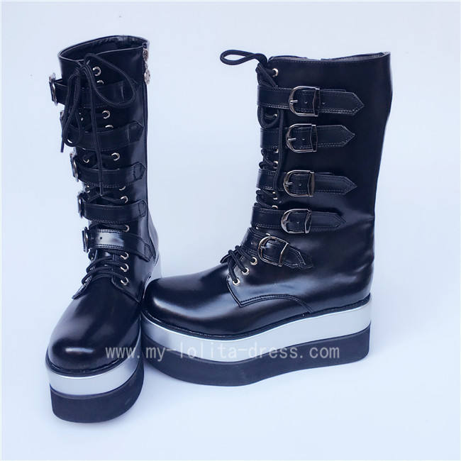 Matte Black Belts Goth Punk Lolita Boots