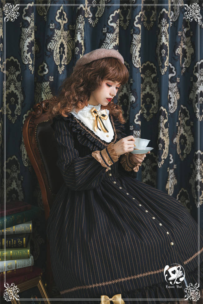 The Florentine Traveller~ College Style Lolita Long Sleeves OP  -Ready Made