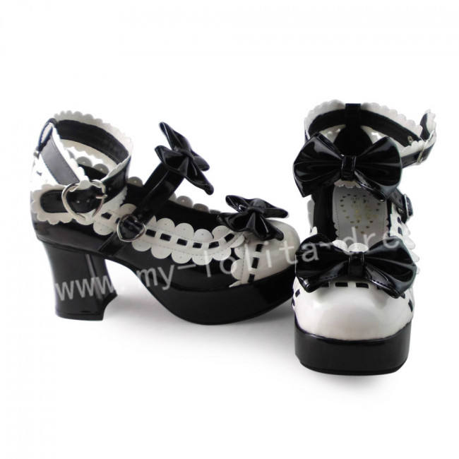 Sweet Black White Lolita Square Heels Shoes