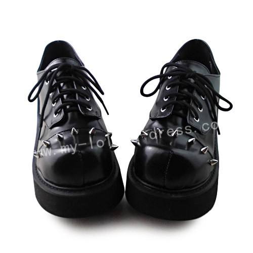 Gothic Matt Black Rivet High Platform Shoes