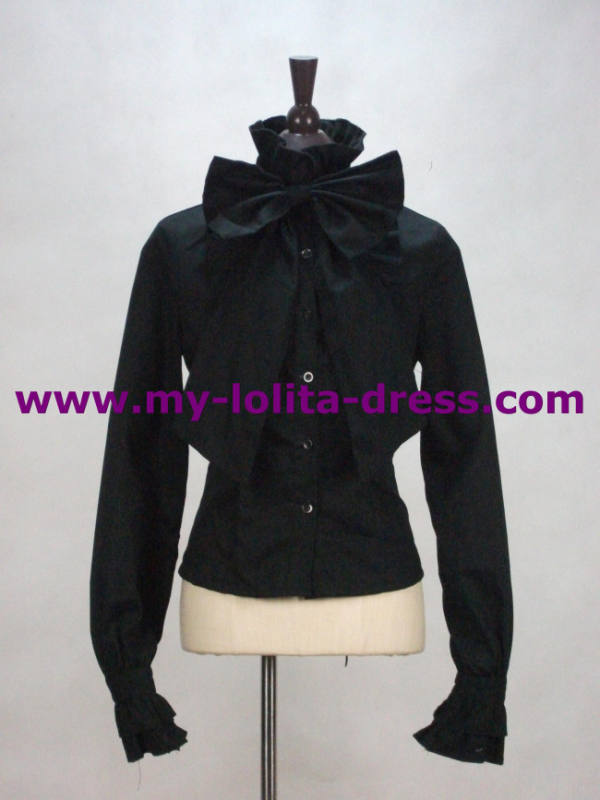 Black Gothic Bow Cotton Shirt -out