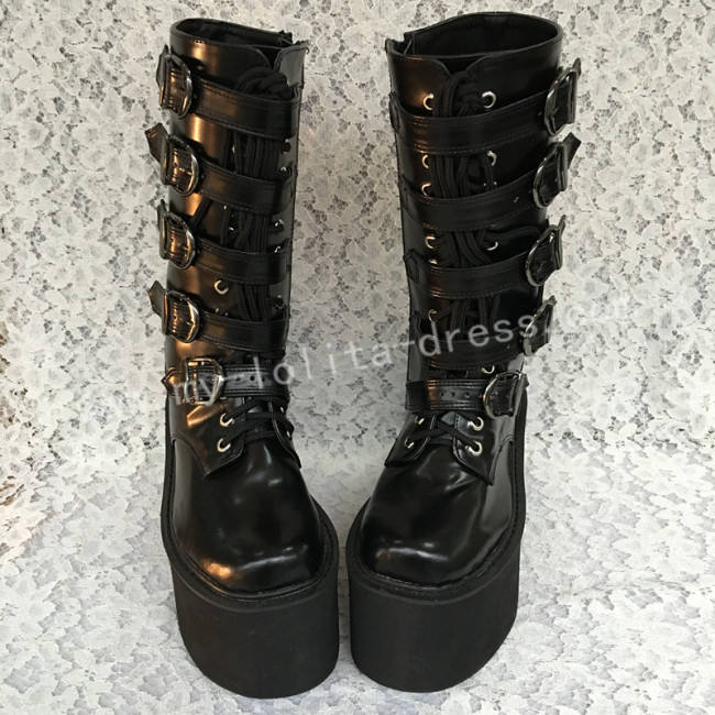 Matte Black Belts Goth Punk Lolita Boots