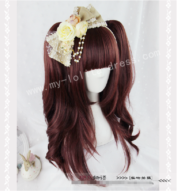 Japanese Girl's Face Framing Straight Wine Lolita Wig with Ponytails