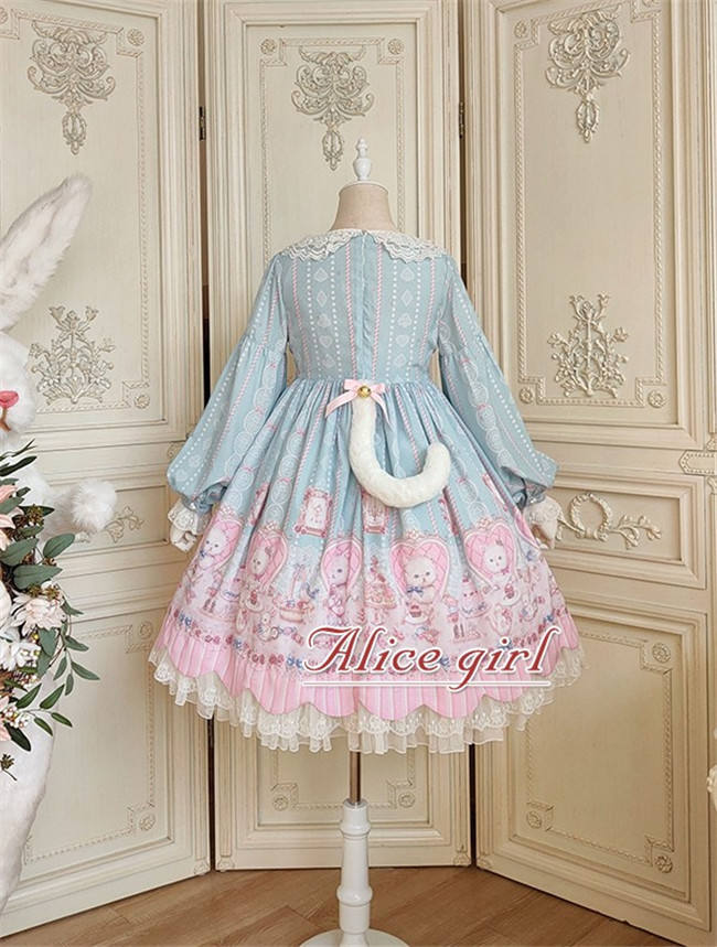 Alice Girl ~The Kitty's Tea Party Sweet Lolita OP/Salopette -Pre-order Pink Size S - In Stock