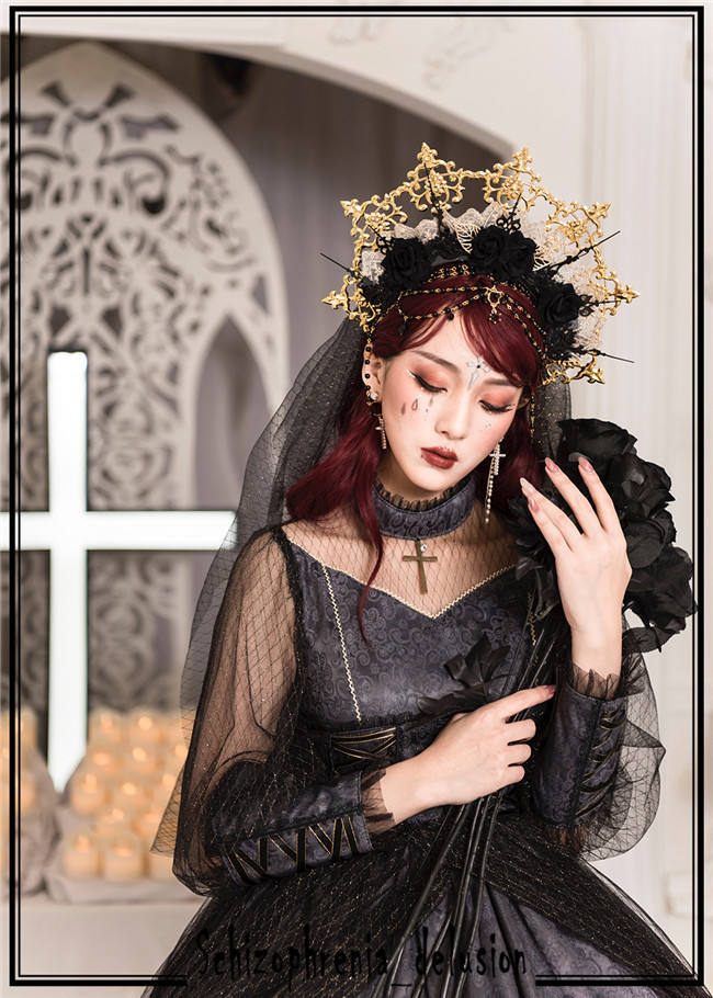 Gothic Rococo The Sick Rose Crown Headdress Set -Ready Made