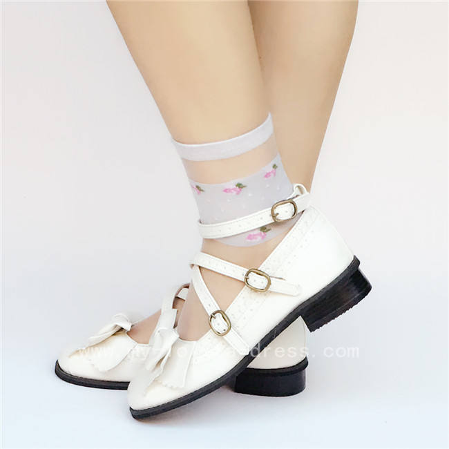 Sweet White Bow Belts Lolita Flat Shoes