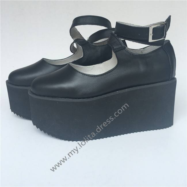 High Platfrom Black Lolita Cowhide Shoes