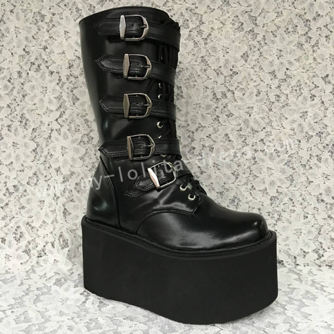 Matte Black Belts Goth Punk Lolita Boots