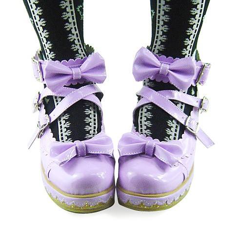 Shiny Purple Bows Lolita Shoes