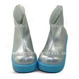 Silvery Shaft Blue Wedges Boots