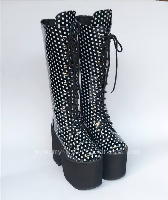 Beautiful White Matte Lace-up Knee Lolita High Boots
