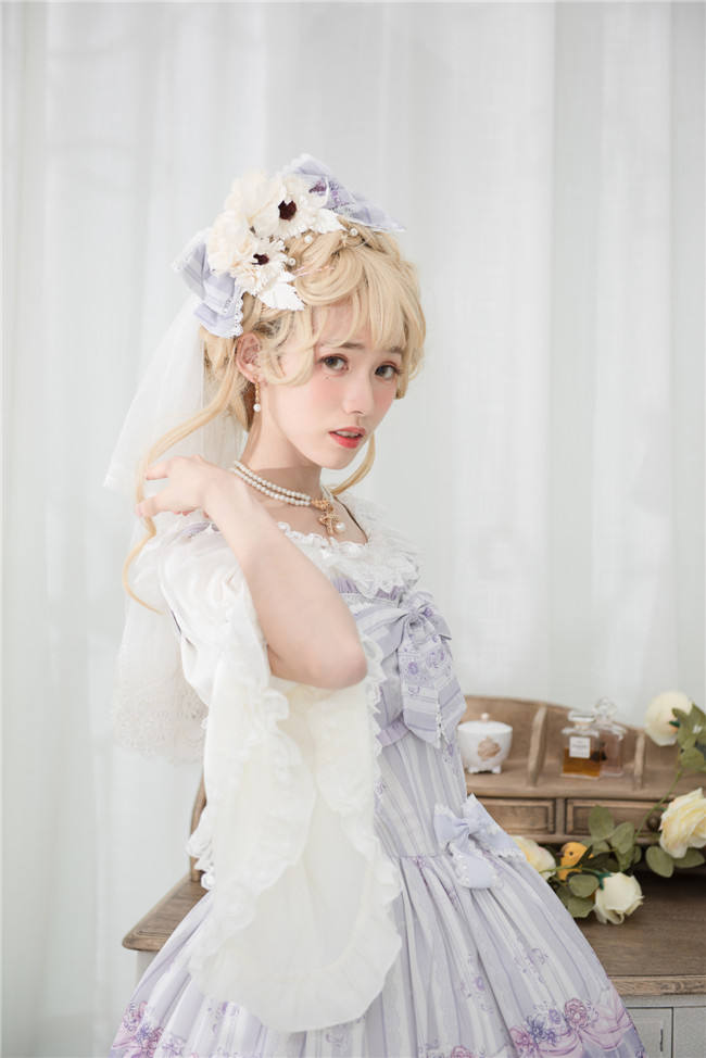 Maid's room~ Sweet Printed JSK Dress+Headbow -Ready In Stock