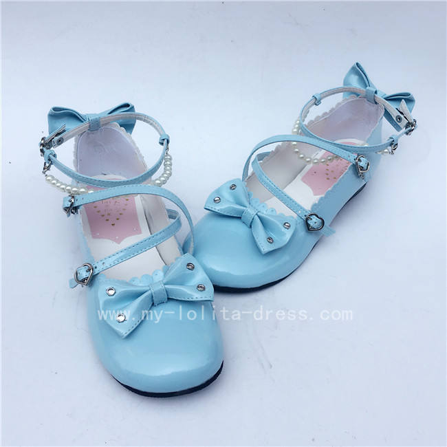 Sweet Black Beads Bows Lolita Shoes Flats Tea Party Heels