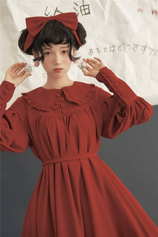 Vintage Unicolor Babydoll Style Peterpan Collar Lolita OP - Ready Made