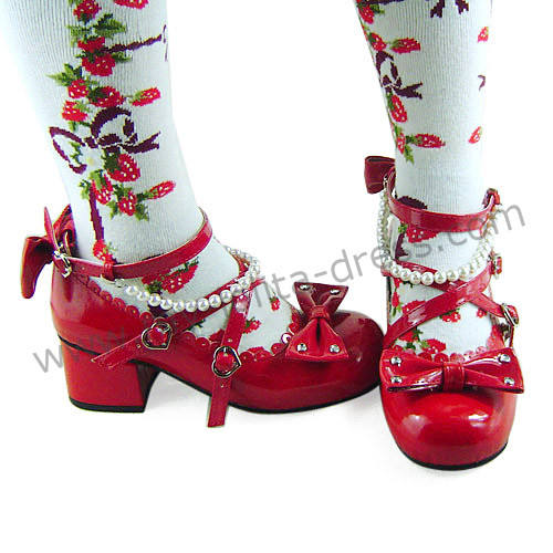 Sweet Black Beads Bows Lolita Shoes Flats Tea Party Heels