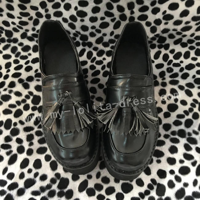 Gothic Matte Black Lolita High Platform Shoes 2 Versions