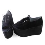 Gothic Black Velvet Sticky Toe Lolita Shoes O