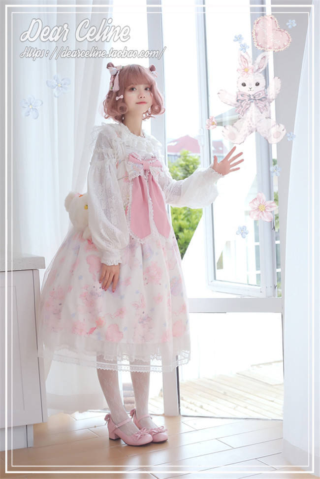 Dear Celine ~Sakura Rabbit~ High Waist Lolita JSK -Ready Made