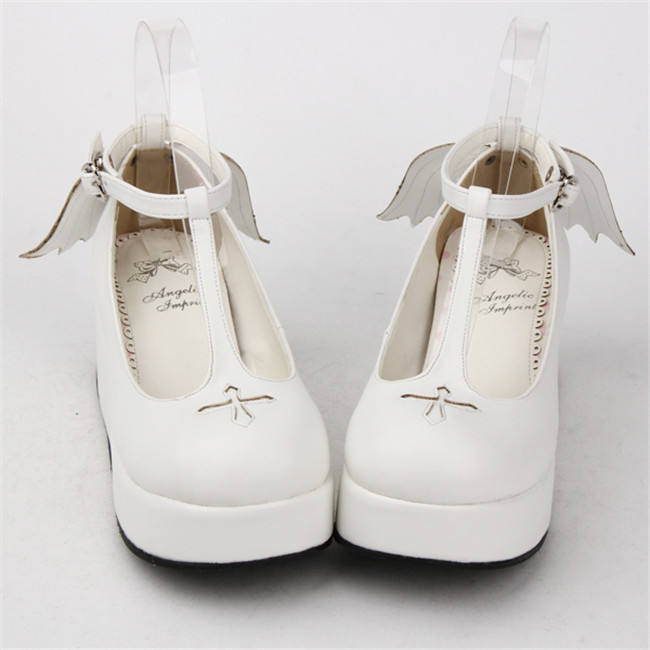 Angelic Imprint- Sweet T-shaped Straps Lolita High Platform Shoes with Detachable Angel Wings