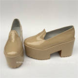 Beautiful Cream-coloured Glossy Square Heels Lolita Shoes