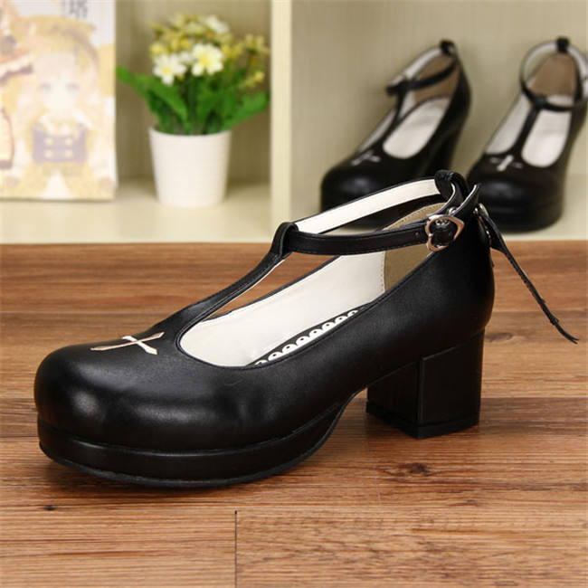 Angelic Imprint- Sweet T-shaped Straps Lolita Square Heel Shoes with Detachable Angel Wings