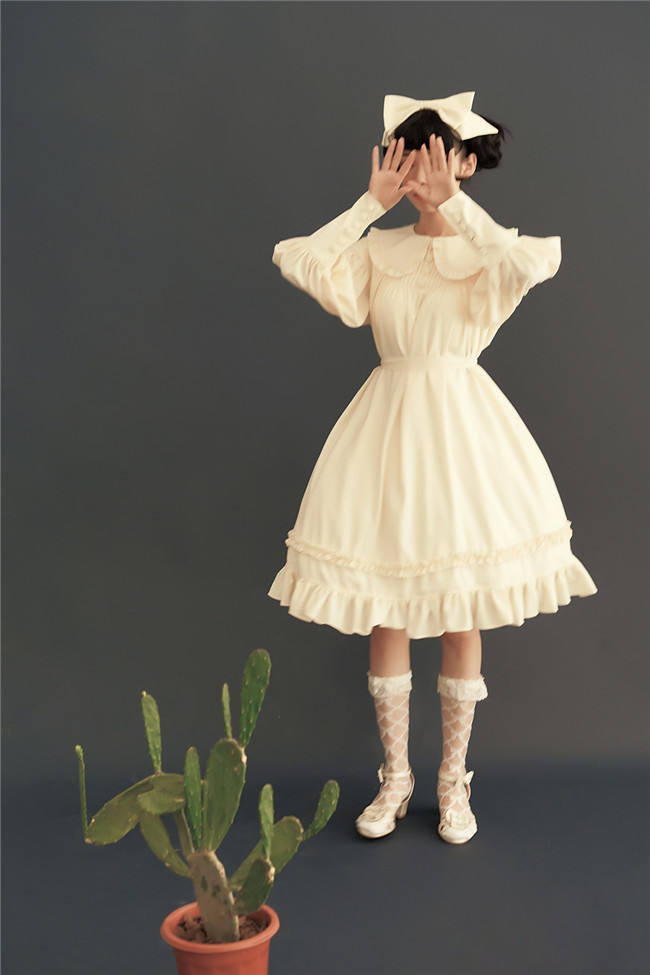 Vintage Unicolor Babydoll Style Peterpan Collar Lolita OP - Ready Made