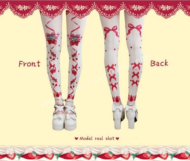 Strawberry Printed Sweet Lolita Tights