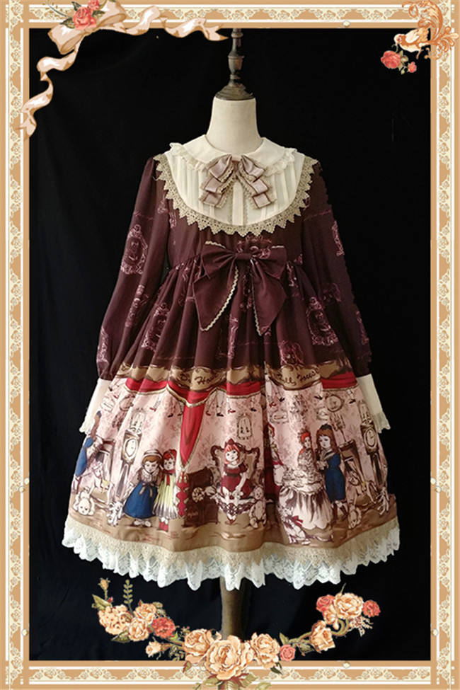 Doll Izutsu~ Classic Lolita Long Sleeves OP Dress-Ready Made