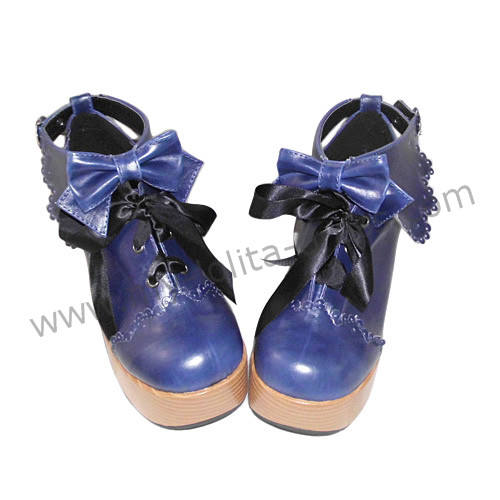 Dark Blue Bows Lolita Heels Shoes