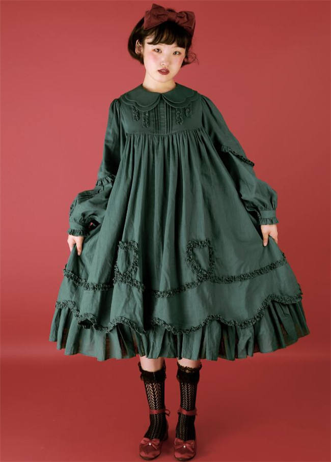 Daily wear Version Sweet Unicolor Lolita long sleeves OP- Ready Made