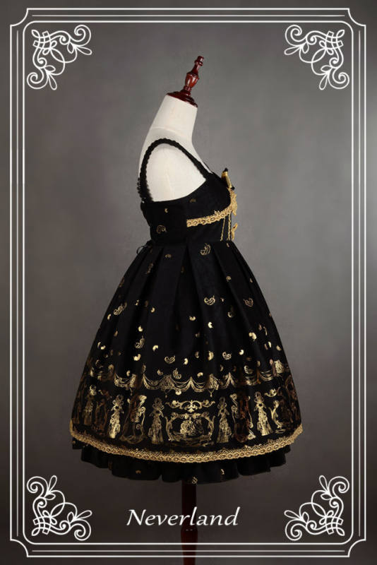 Neverland Lolita ~Golden Swan Lake~ Gold Stamping Thick Lolita JSK Black M - In Stock