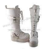 Matte Unicolor White Lace Up Belts Lolita Boots