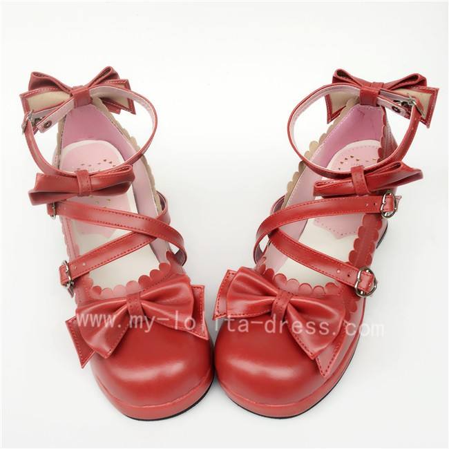 Beautiful Claret Matte Bows Lolita Shoes