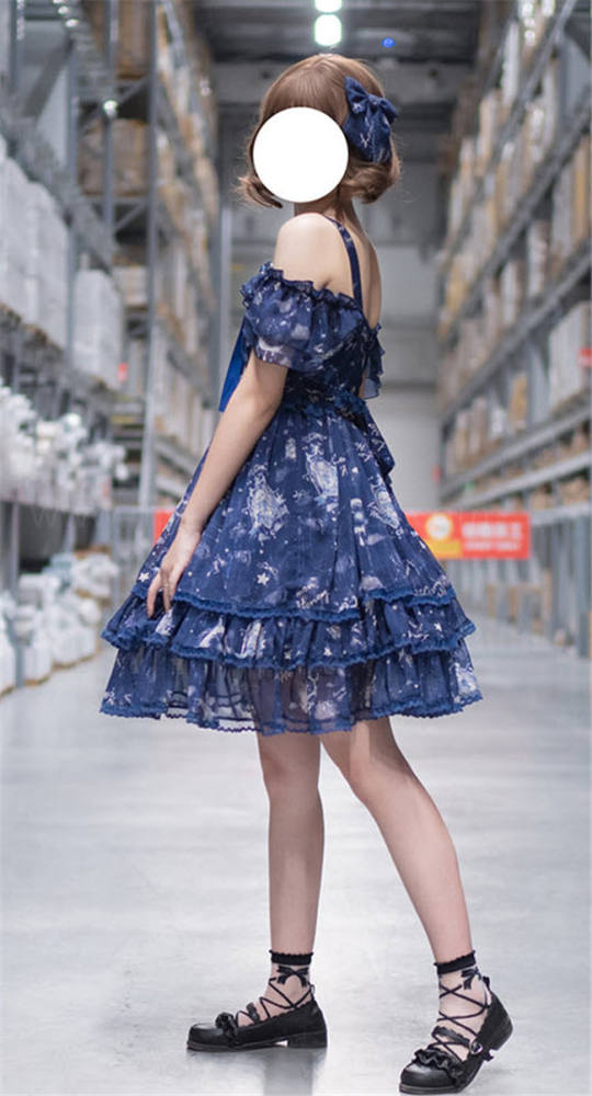 Lemon Honey ~Bear Constellation~ Fly Sleeves Printed Lolita JSK Black M In Stock