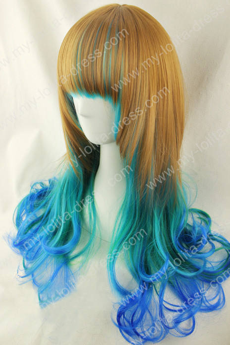 Brown Green Blue 3 Colors Natural Curly Wig