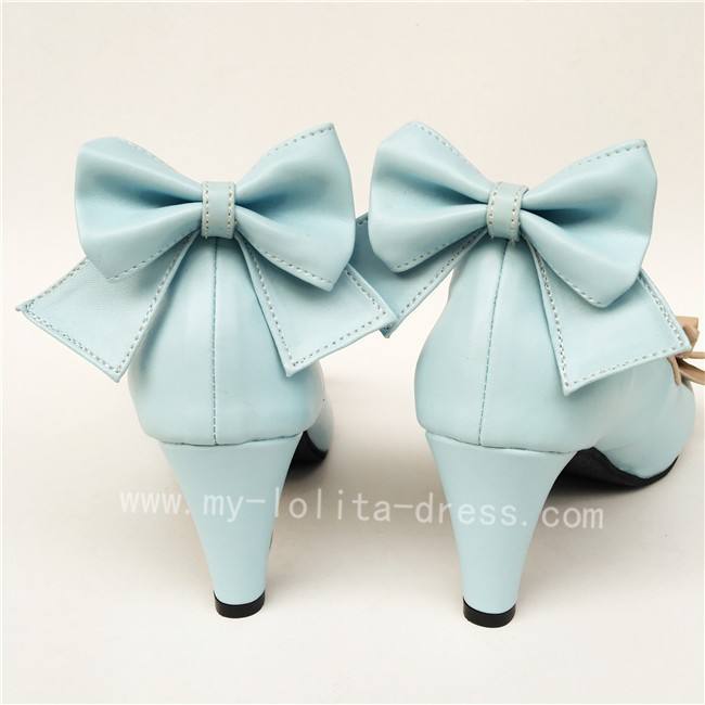 Chariming Blue Matte Lolita Heels Shoes with Bows