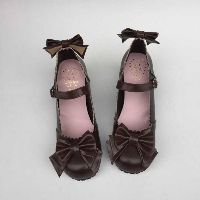 Light Coffee Bows Lolita Shoes