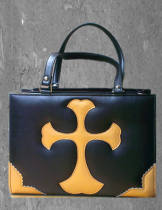 Loris Rose Cross Pleather Handbag Black with Silver Cross - In Stock