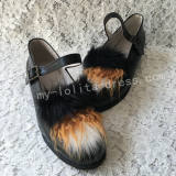 Gothic Black Lolita Low Heels Shoes with Furs O