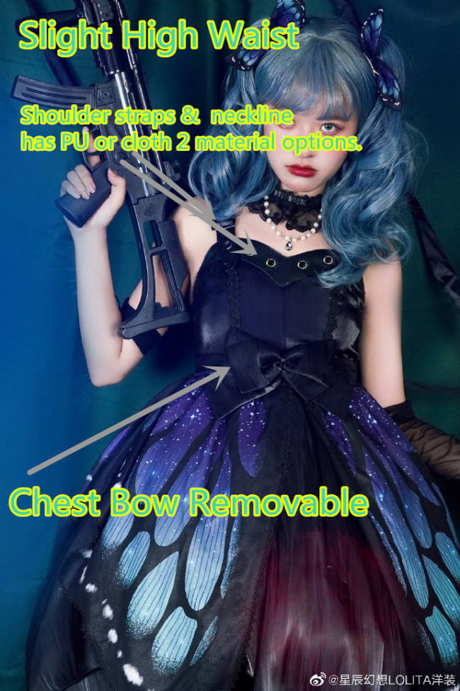 Butterfly Effect ~Punk Halloween Lolita High Waist JSK - Blue Green Short Version Size S - In Stock