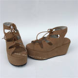 High Platform Beige Lolita Sandals with Shoelace