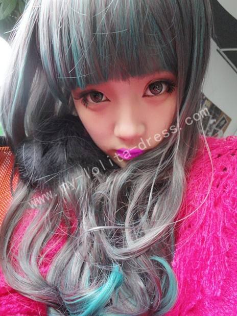 65cm Purple Green Curls Lolita Wig