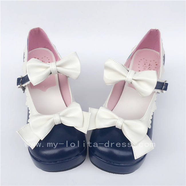 Black White Two Bows Lolita Shoes