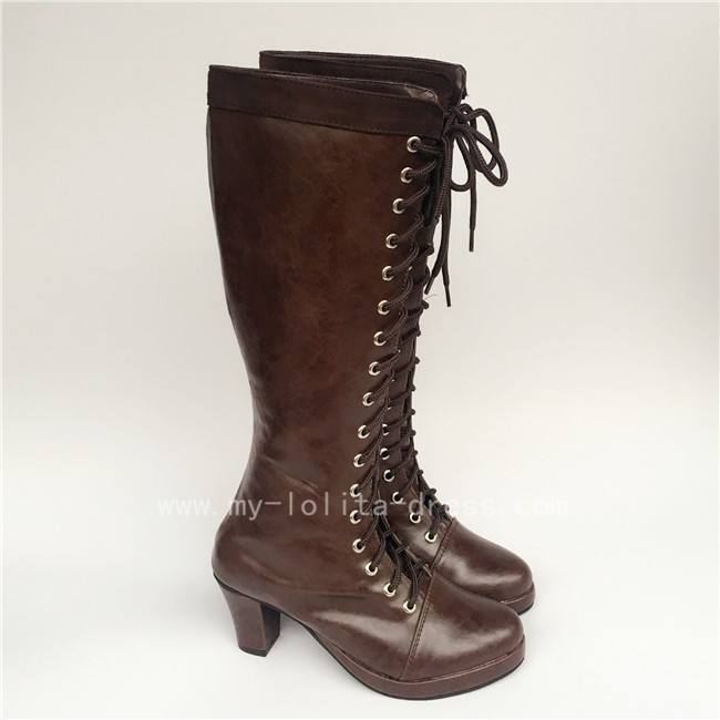 Coffee High Shaft Lolita Boots