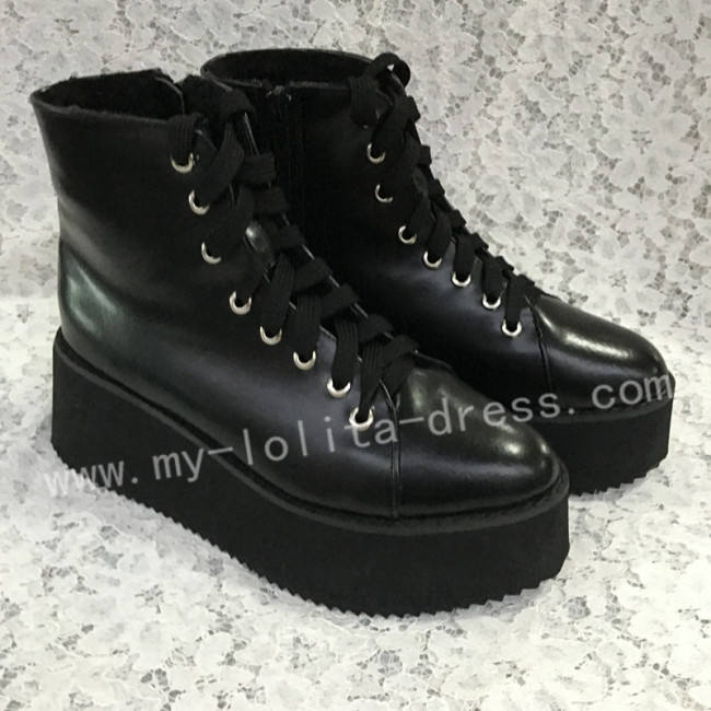Gothic Matte Black Lolita Short Boots